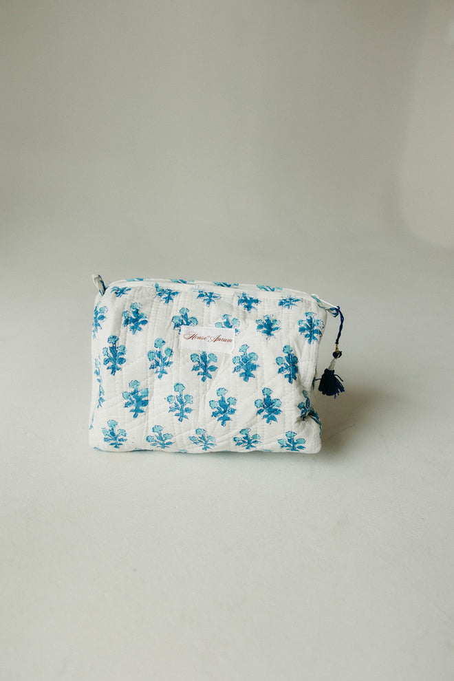 Quilted Cosmetic Case- White Floral