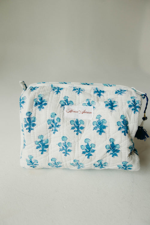 Quilted Cosmetic Case- White Floral