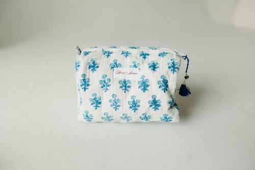 Quilted Cosmetic Case- White Floral