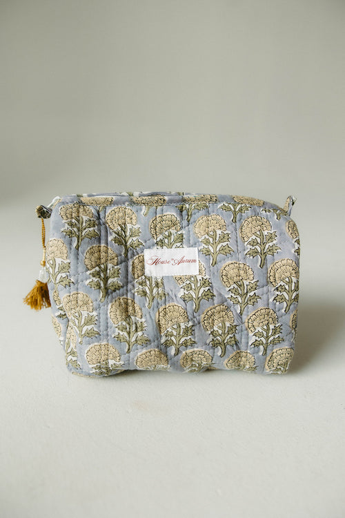 Quilted Cosmetic Case- Sky Beige Floral