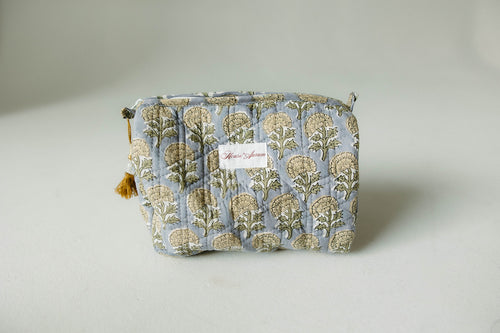 Quilted Cosmetic Case- Sky Beige Floral