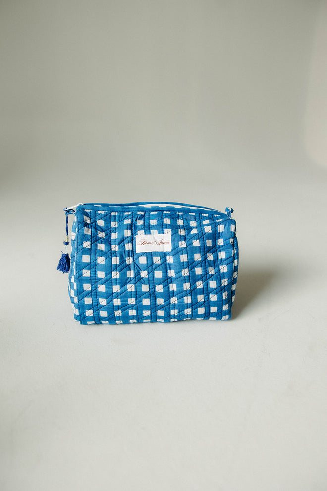 Quilted Cosmetic Case- Blue Gingham