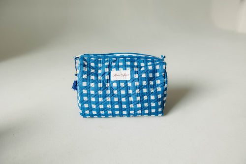 Quilted Cosmetic Case- Blue Gingham