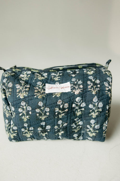 Quilted Cosmetic Case- Navy Blue Floral