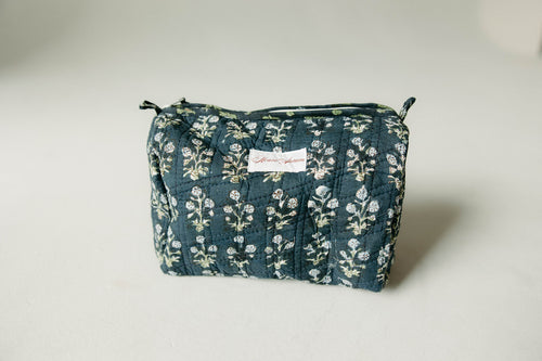 Quilted Cosmetic Case- Navy Blue Floral