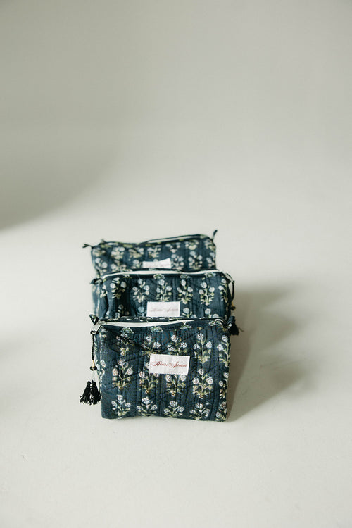 Quilted Cosmetic Case- Navy Blue Floral