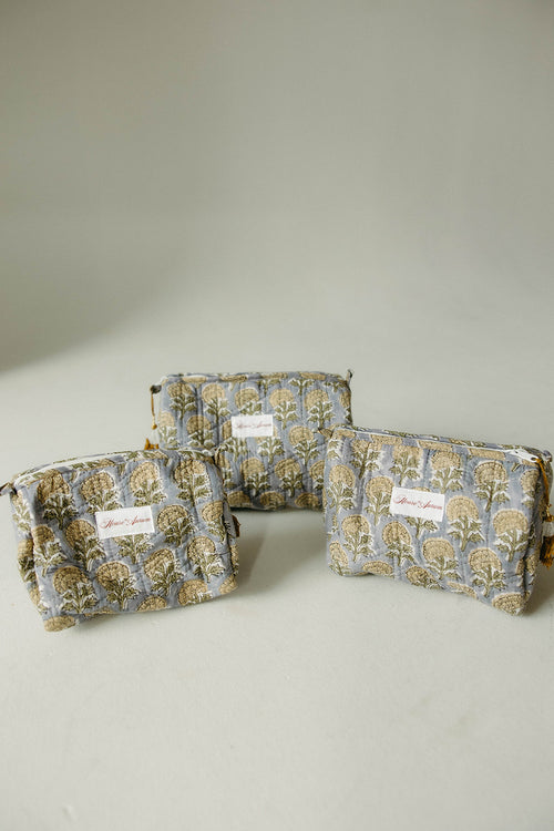 Quilted Cosmetic Case- Sky Beige Floral