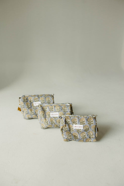 Quilted Cosmetic Case- Sky Beige Floral