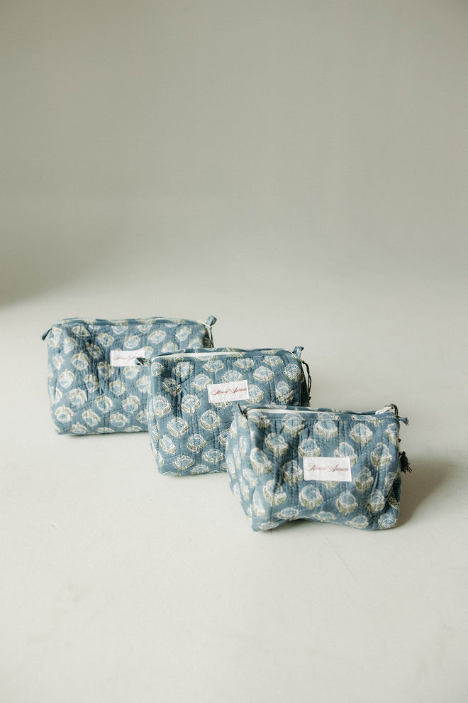 Quilted Cosmetic Case- Sea Blue Floral