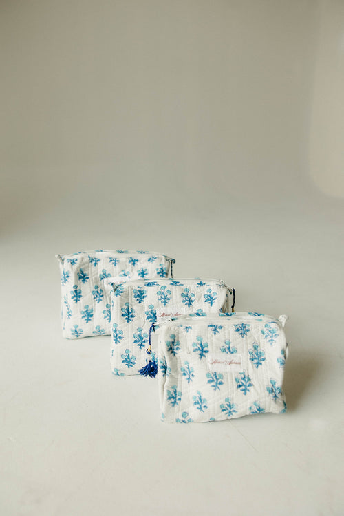 Quilted Cosmetic Case- White Floral