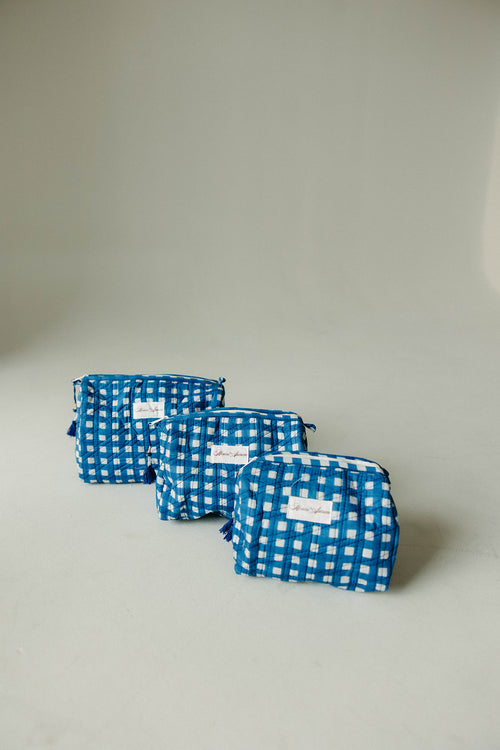 Quilted Cosmetic Case- Blue Gingham