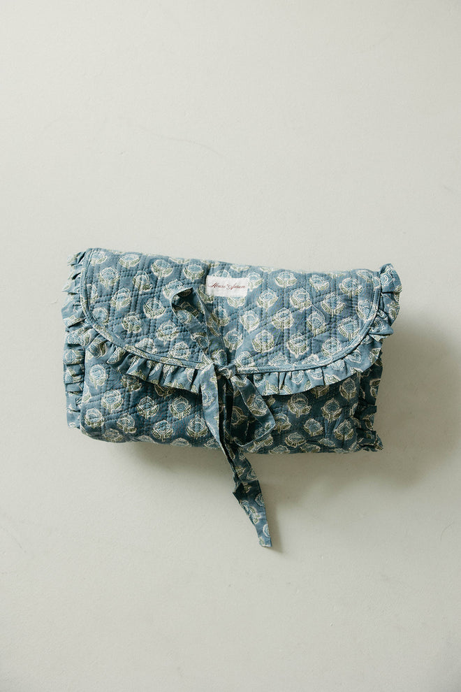 Quilted Ruffle Laptop Case- Sea Blue Floral
