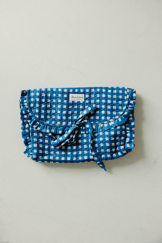 Quilted Ruffle Laptop Case- Blue Gingham