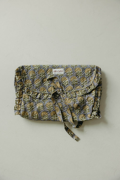 Quilted Ruffle Laptop Case- Sky Beige Floral