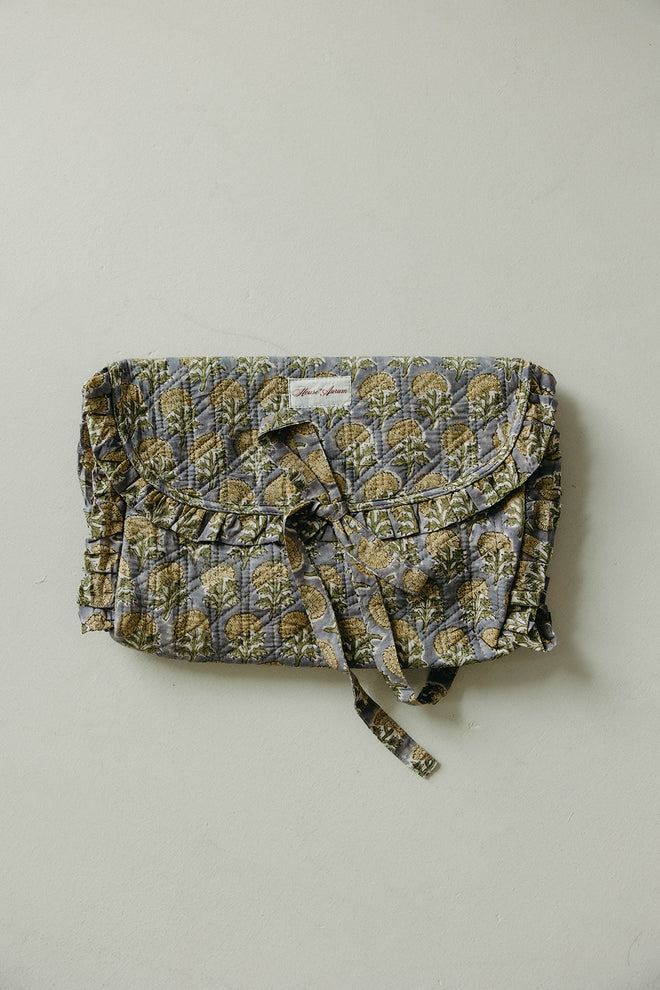 Quilted Ruffle Laptop Case- Sky Beige Floral