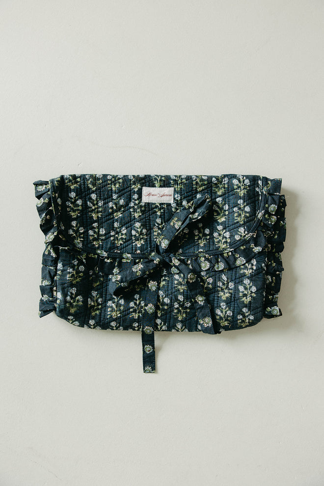 Quilted Ruffle Laptop Case- Navy Floral