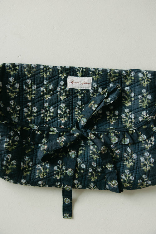 Quilted Ruffle Laptop Case- Navy Floral