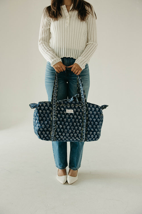 Diamond Quilted Duffle- Navy Floral