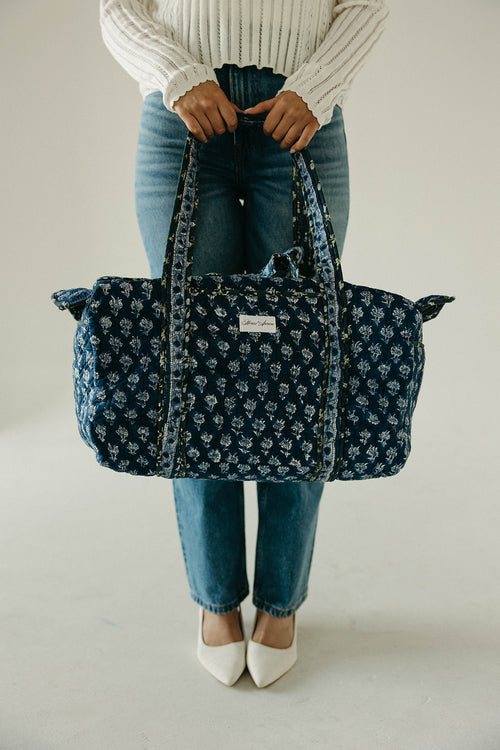 Diamond Quilted Duffle- Navy Floral