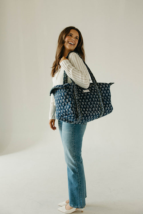 Diamond Quilted Duffle- Navy Floral
