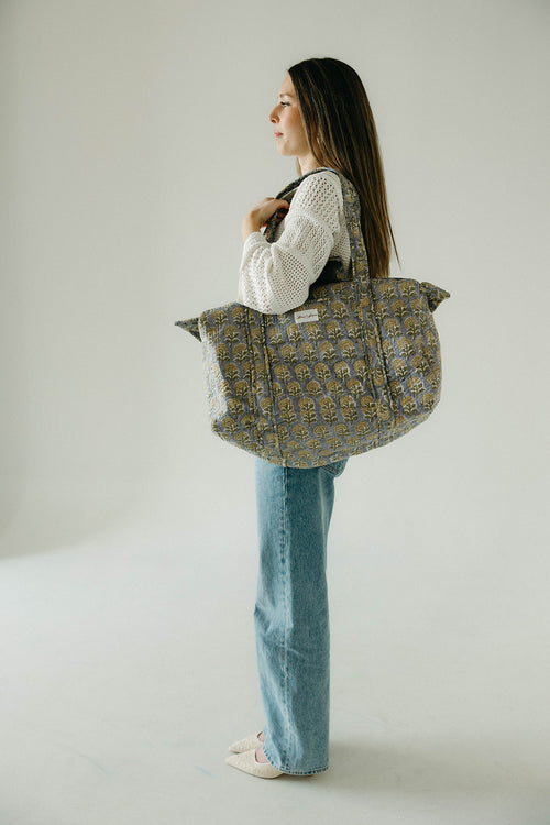 Diamond Quilted Duffle- Sky Beige Floral