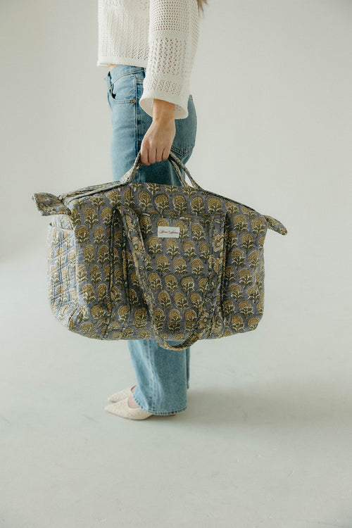 Diamond Quilted Duffle- Sky Beige Floral