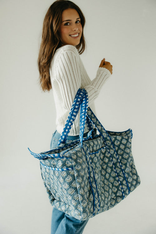 Diamond Quilted Duffle- Sea Blue Floral