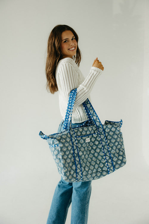 Diamond Quilted Duffle- Sea Blue Floral