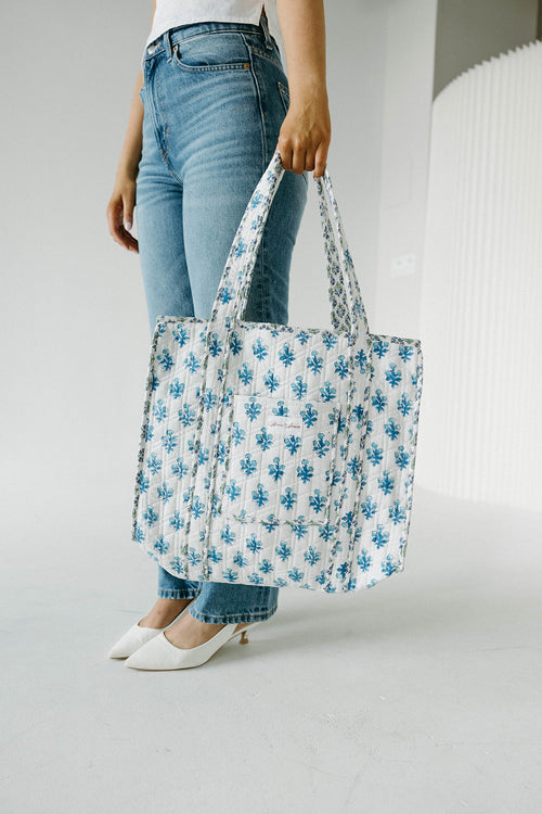 Diamond Quilted Tote- White Floral