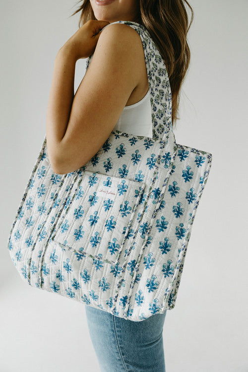 Diamond Quilted Tote- White Floral