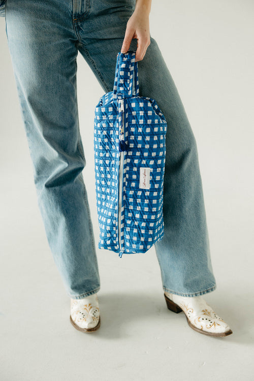 Diamond Quilted Hair-tool Bag- Blue Gingham