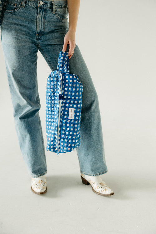 Diamond Quilted Hair-tool Bag- Blue Gingham