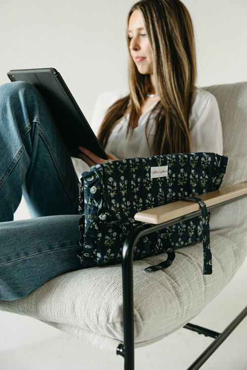 Quilted Ruffle Laptop Case- Navy Floral