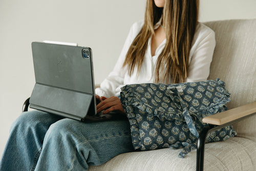 Quilted Ruffle Laptop Case- Sea Blue Floral