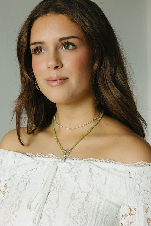 Pippa- Peridot Gemstone Pearl Necklace