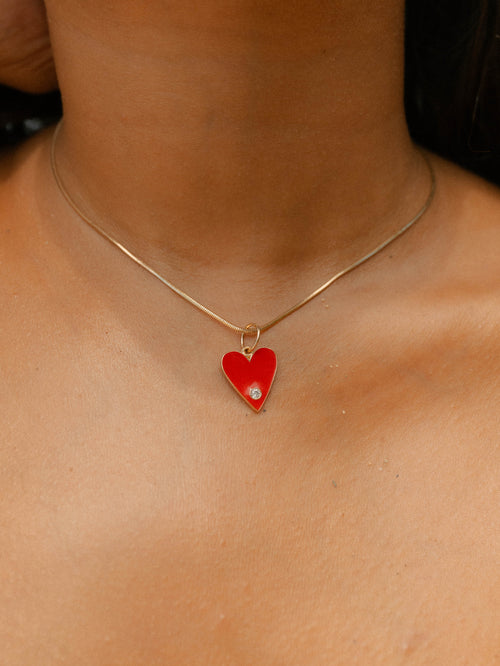 Talia- Large Enamel Heart Charm Necklace