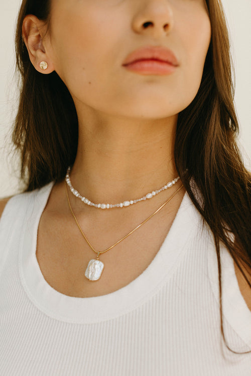 Nora- Gemstone + Pearl Necklace