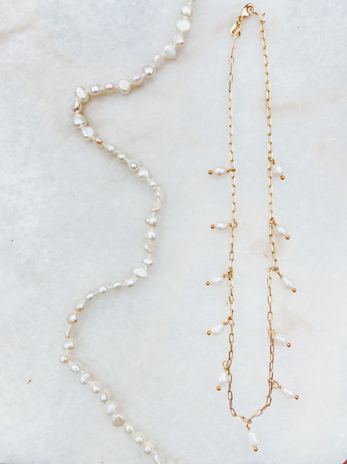 Veera- Pearl Droplet Paperclip Chain